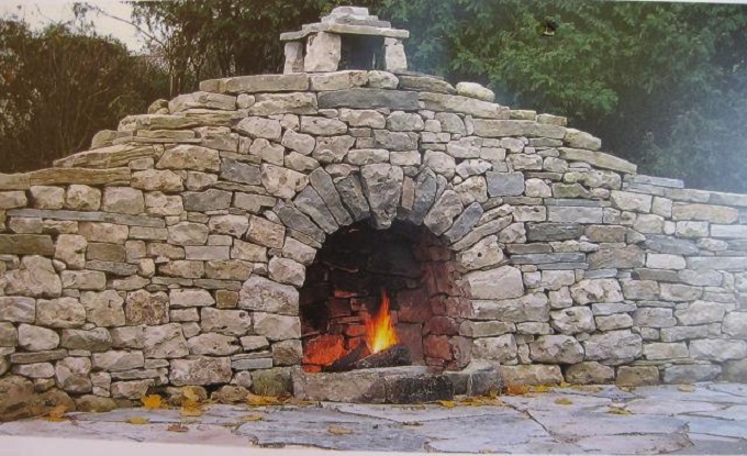 dry stone wall with fireplace