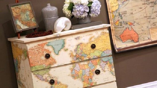 map covered furniture