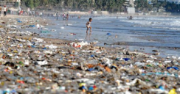 plastic waste on beach